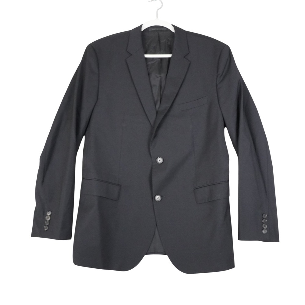 Hugo Boss Guabello Woven In Italy Super 120s Mens Black Blazer Size 44R 2 Button